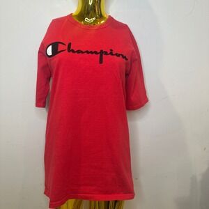 Champion Heritage Red Script Logo Short Sleeve Cotton T-Shirt Womens MEDIUM
